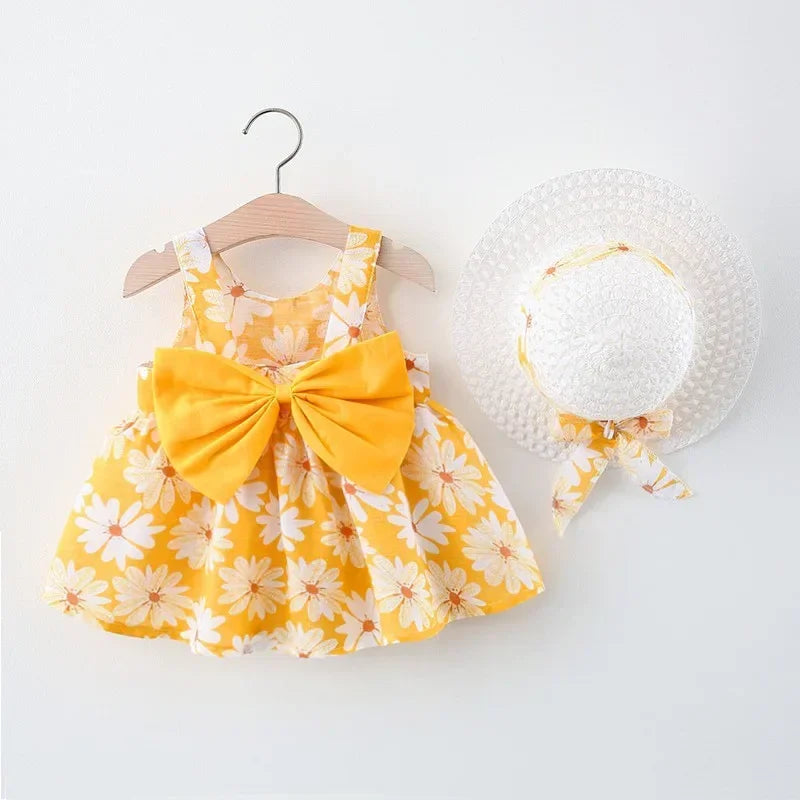 Conjunto de vestido y sombrero floral de verano para niñas: ¡perfecto para los días soleados!