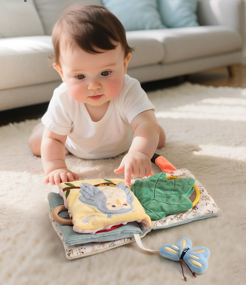 Livre en peluche éléphant interactif : tout pour l'éveil sensoriel