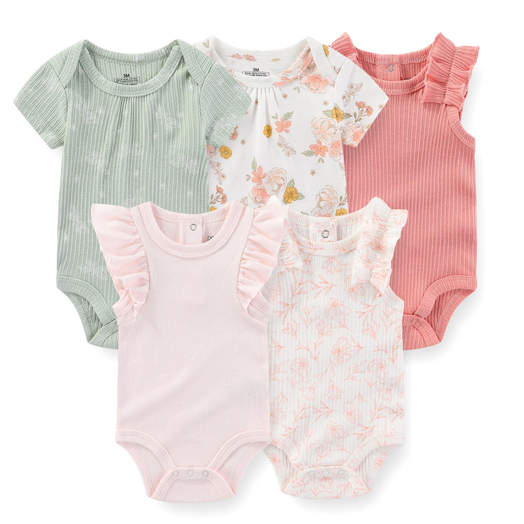 Lot de 5 bodys manches courtes Kiddiezoom : confort et motifs joyeux (garçon et fille)