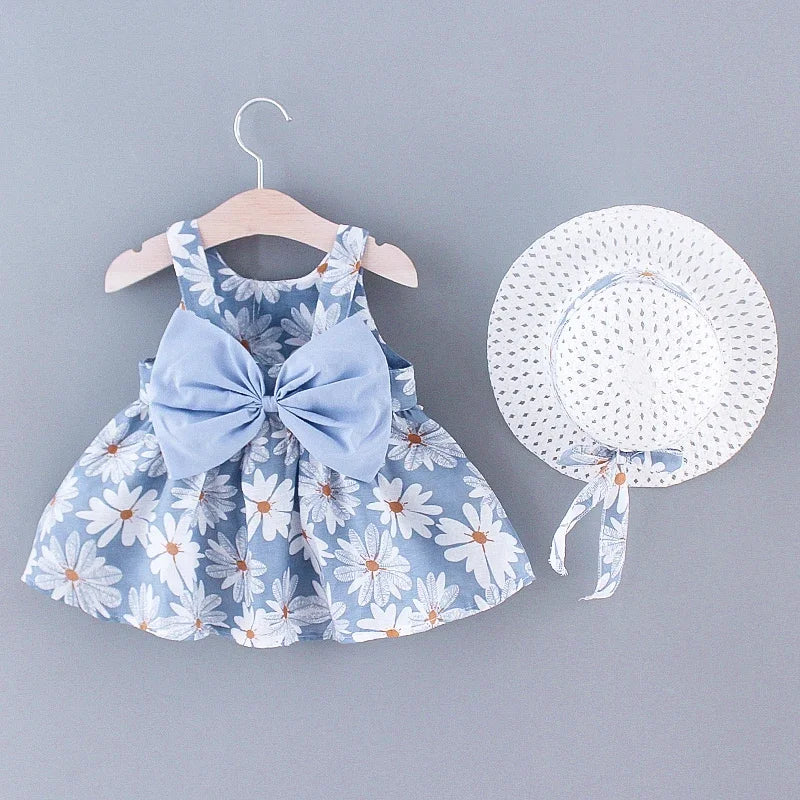 Conjunto de vestido y sombrero floral de verano para niñas: ¡perfecto para los días soleados!