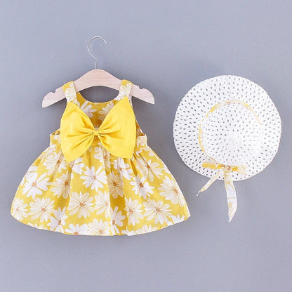 Conjunto de vestido y sombrero floral de verano para niñas: ¡perfecto para los días soleados!