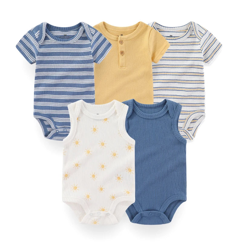 Lot de 5 bodys manches courtes Kiddiezoom : confort et motifs joyeux (garçon et fille)
