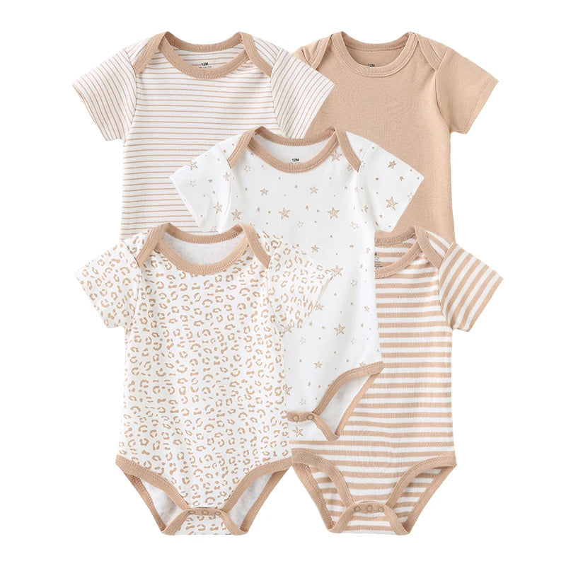 Lot de 5 bodys manches courtes Kiddiezoom : confort et motifs joyeux (garçon et fille)
