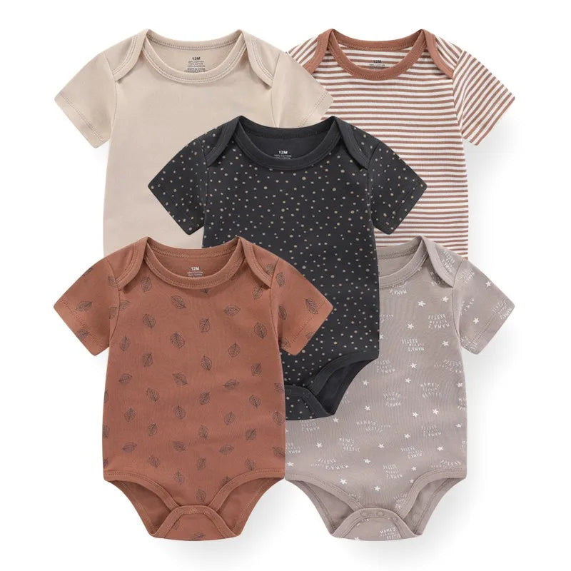 Lot de 5 bodys manches courtes Kiddiezoom : confort et motifs joyeux (garçon et fille)