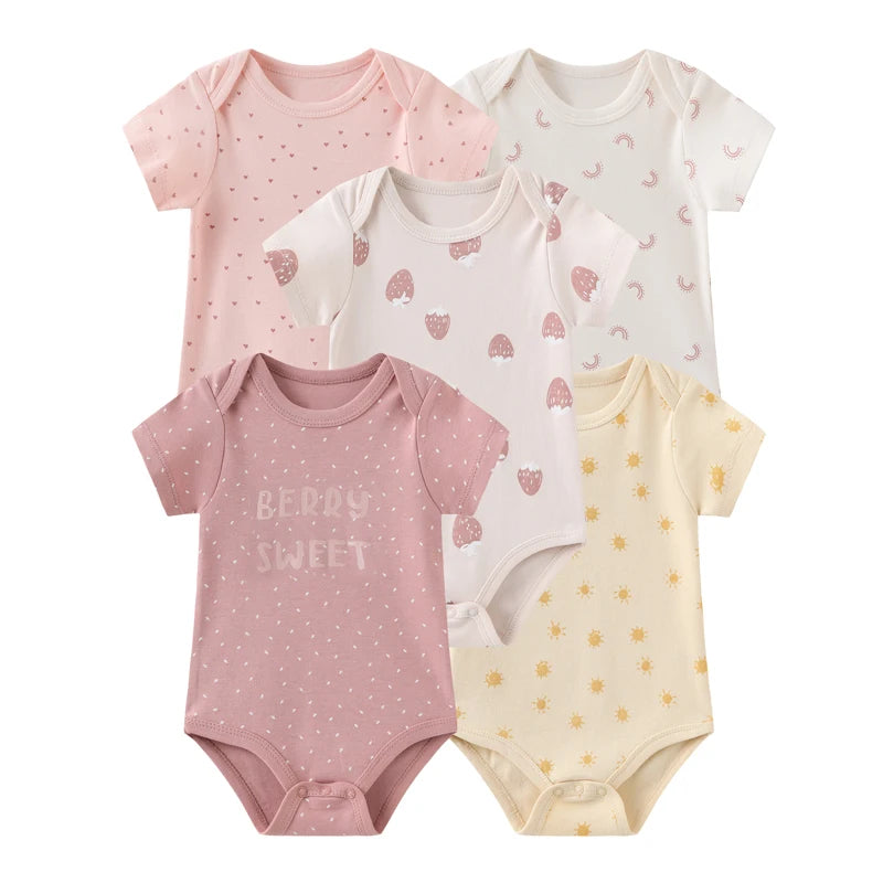 Lot de 5 bodys manches courtes Kiddiezoom : confort et motifs joyeux (garçon et fille)