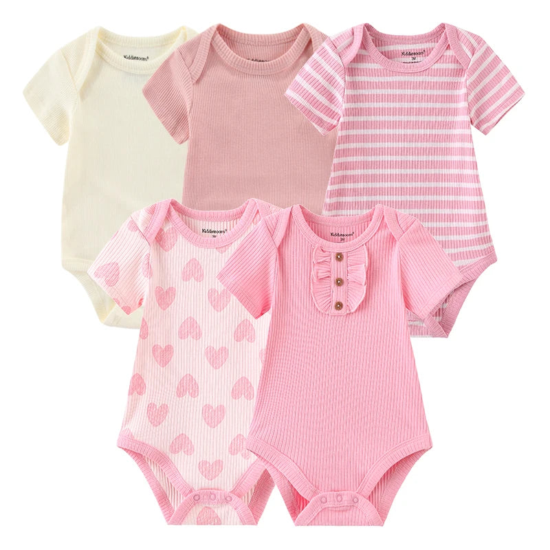 Lot de 5 bodys manches courtes Kiddiezoom : confort et motifs joyeux (garçon et fille)