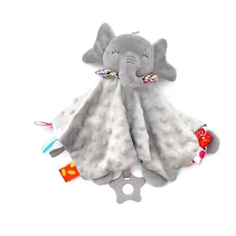 🐘 Couverture de sécurité éléphant – étiquettes, hochet intégré & doudou peluche doux