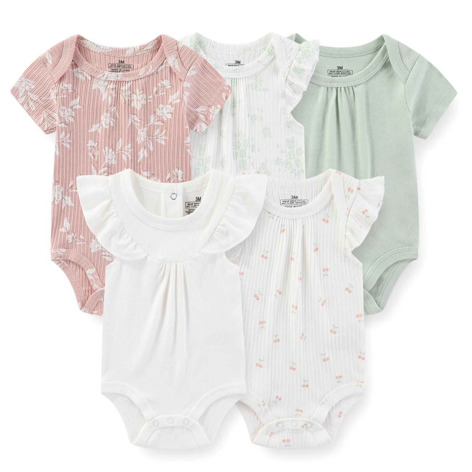 Lot de 5 bodys manches courtes Kiddiezoom : confort et motifs joyeux (garçon et fille)