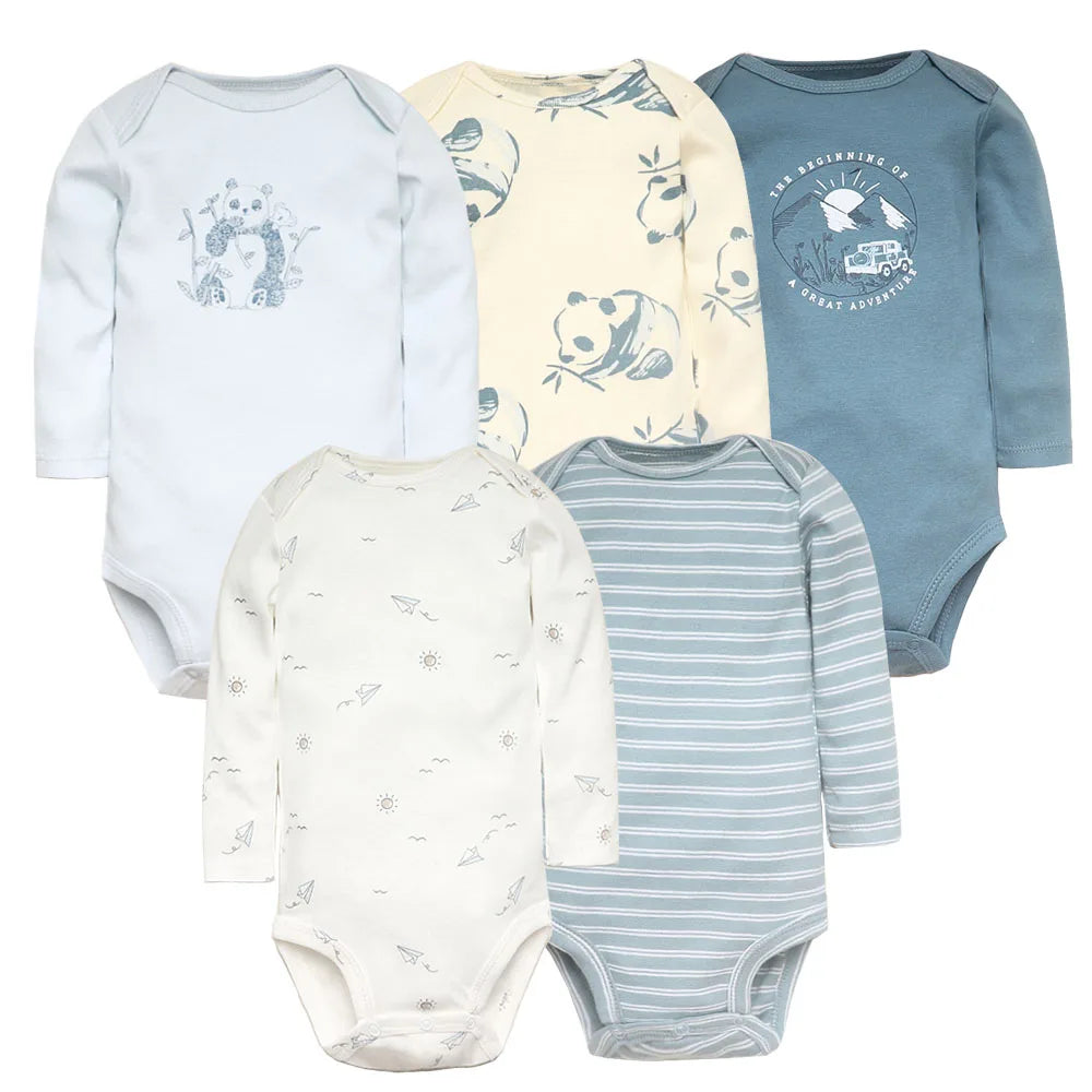 Lot de 5 bodys manches longues : la protection douce pour la mi-saison (garçon et fille)