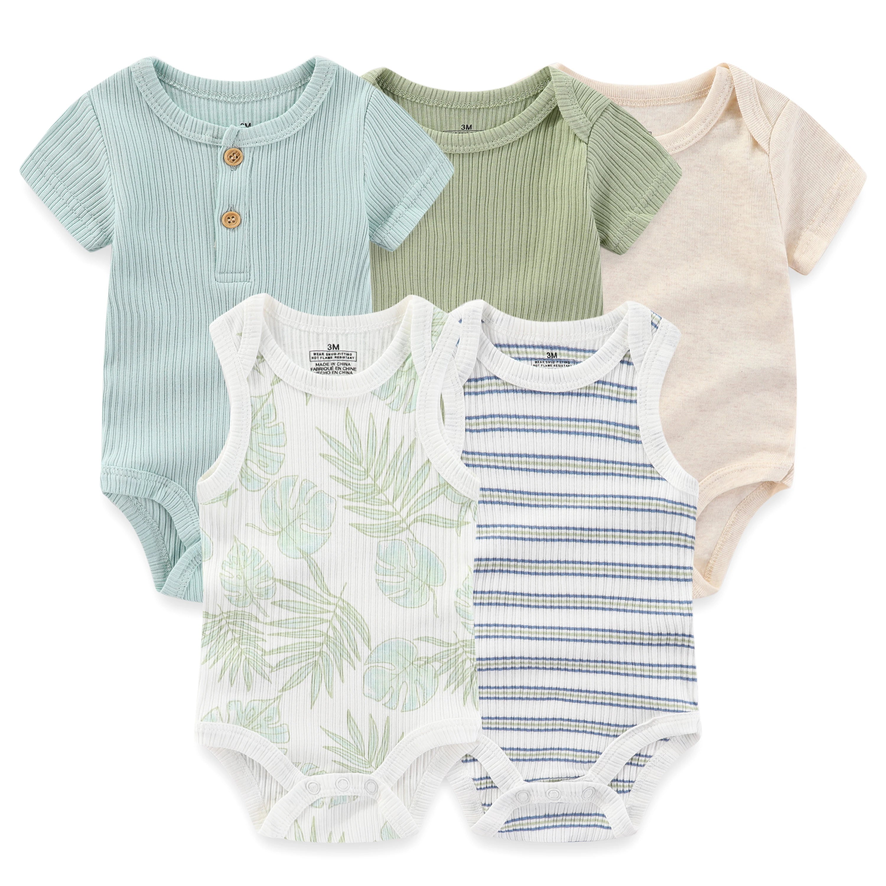 Lot de 5 bodys manches courtes Kiddiezoom : confort et motifs joyeux (garçon et fille)