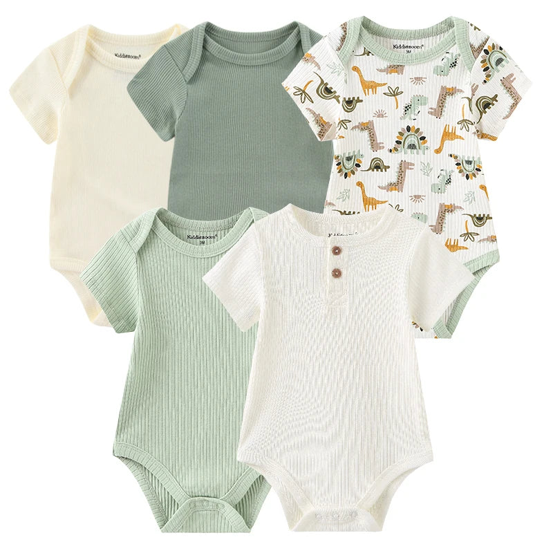 Lot de 5 bodys manches courtes Kiddiezoom : confort et motifs joyeux (garçon et fille)