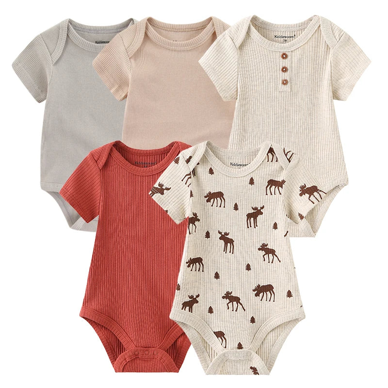 Lot de 5 bodys manches courtes Kiddiezoom : confort et motifs joyeux (garçon et fille)