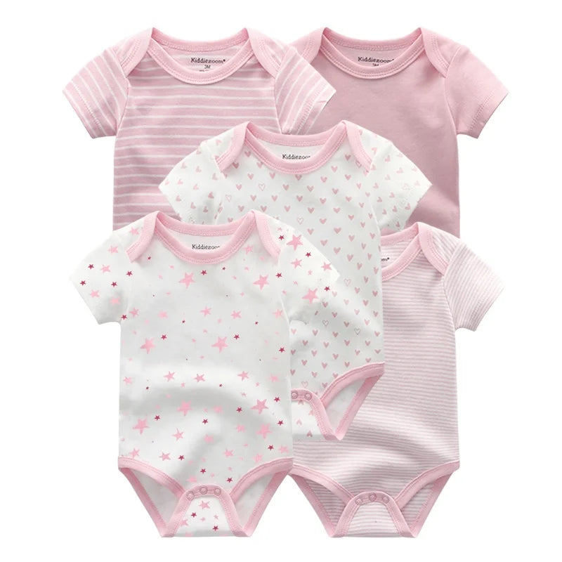 Lot de 5 bodys manches courtes Kiddiezoom : confort et motifs joyeux (garçon et fille)
