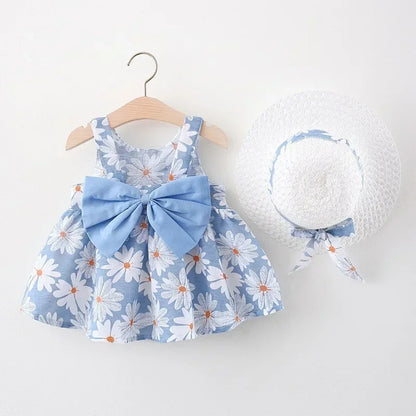 Conjunto de vestido y sombrero floral de verano para niñas: ¡perfecto para los días soleados!