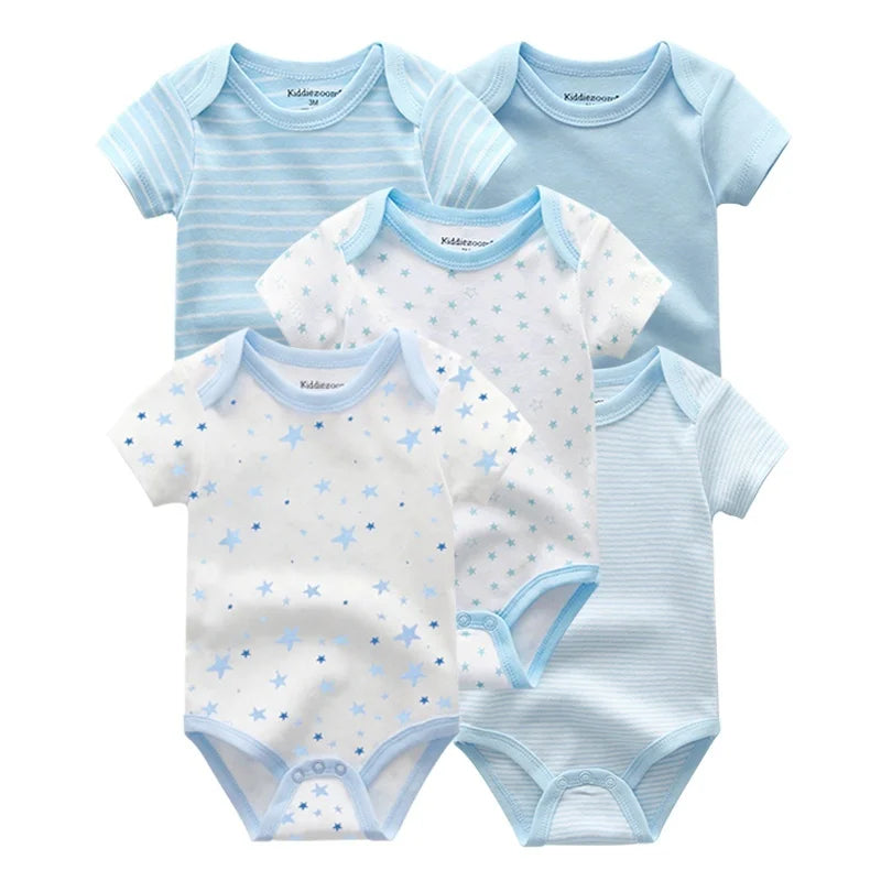 Lot de 5 bodys manches courtes Kiddiezoom : confort et motifs joyeux (garçon et fille)