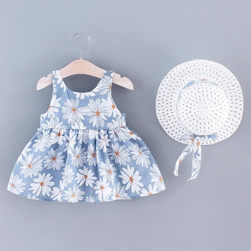 Conjunto de vestido y sombrero floral de verano para niñas: ¡perfecto para los días soleados!
