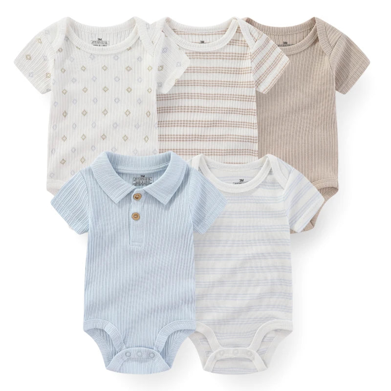 Lot de 5 bodys manches courtes Kiddiezoom : confort et motifs joyeux (garçon et fille)