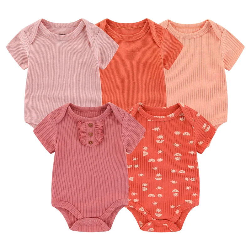 Lot de 5 bodys manches courtes Kiddiezoom : confort et motifs joyeux (garçon et fille)