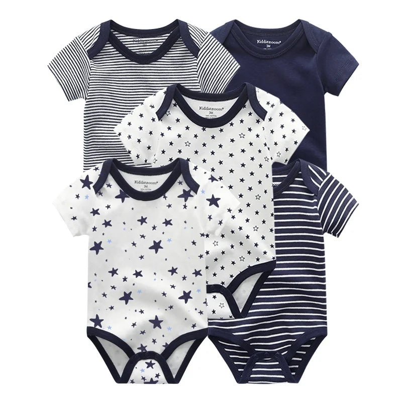 Lot de 5 bodys manches courtes Kiddiezoom : confort et motifs joyeux (garçon et fille)