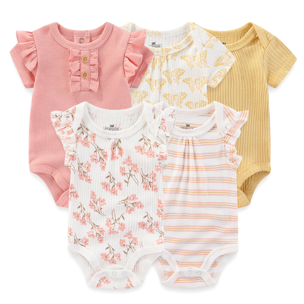 Lot de 5 bodys manches courtes Kiddiezoom : confort et motifs joyeux (garçon et fille)