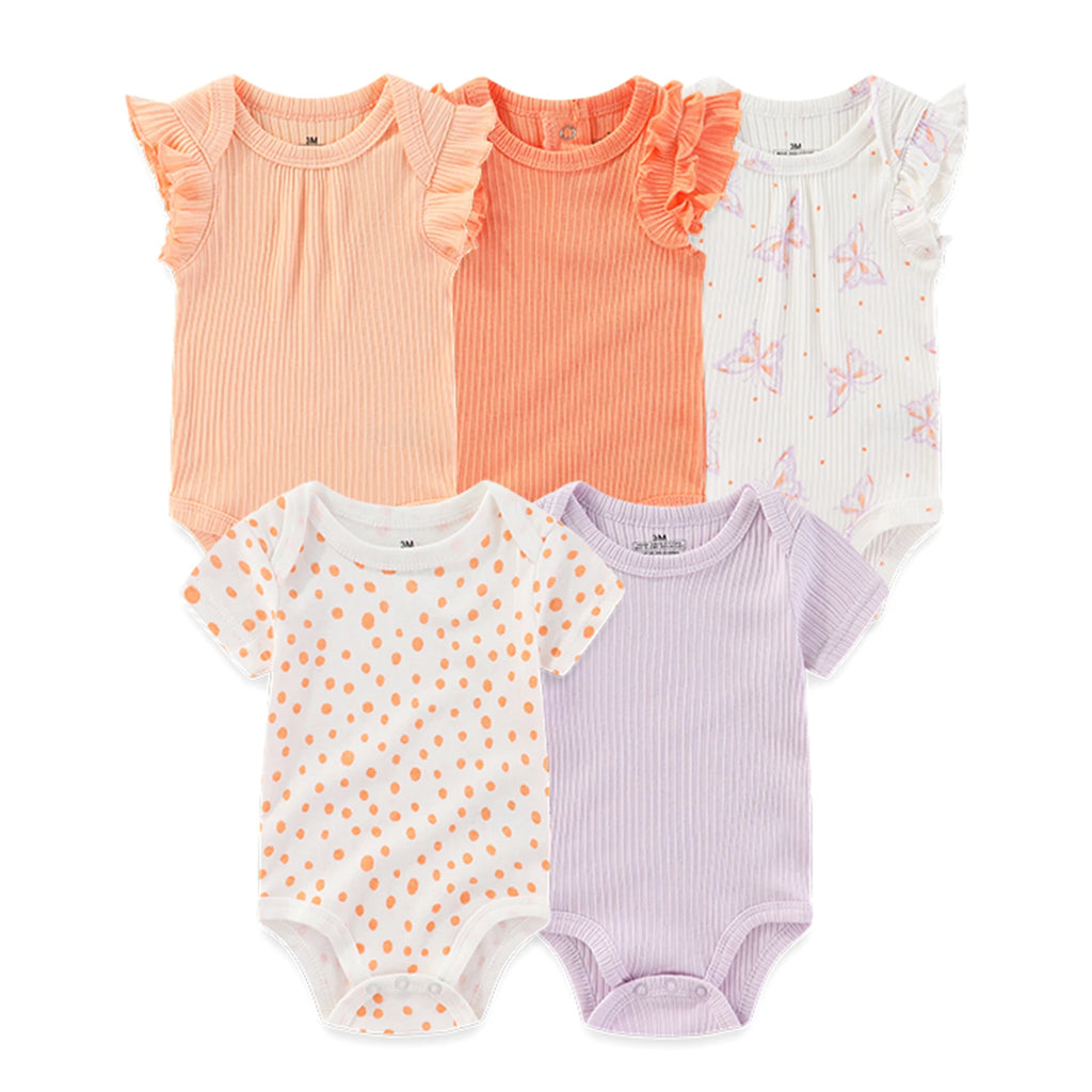 Lot de 5 bodys manches courtes Kiddiezoom : confort et motifs joyeux (garçon et fille)