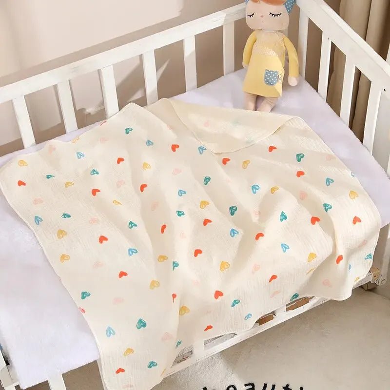 🧸 Couverture de réception bébé 80x80 cm – Mousseline de coton douce – Multi‑usage (bain, lit, poussette) - FamilyLK