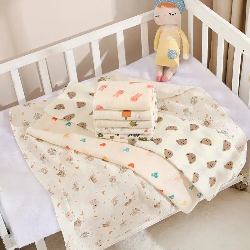 🧸 Couverture de réception bébé 80x80 cm – Mousseline de coton douce – Multi‑usage (bain, lit, poussette) - FamilyLK
