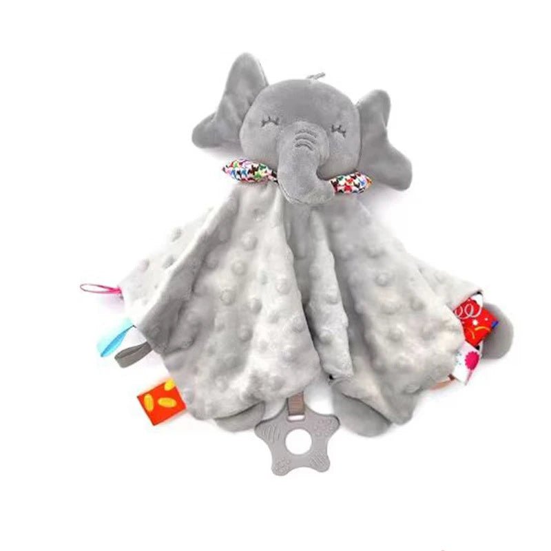 🐘 Couverture de sécurité éléphant – étiquettes, hochet intégré & doudou peluche doux - FamilyLK