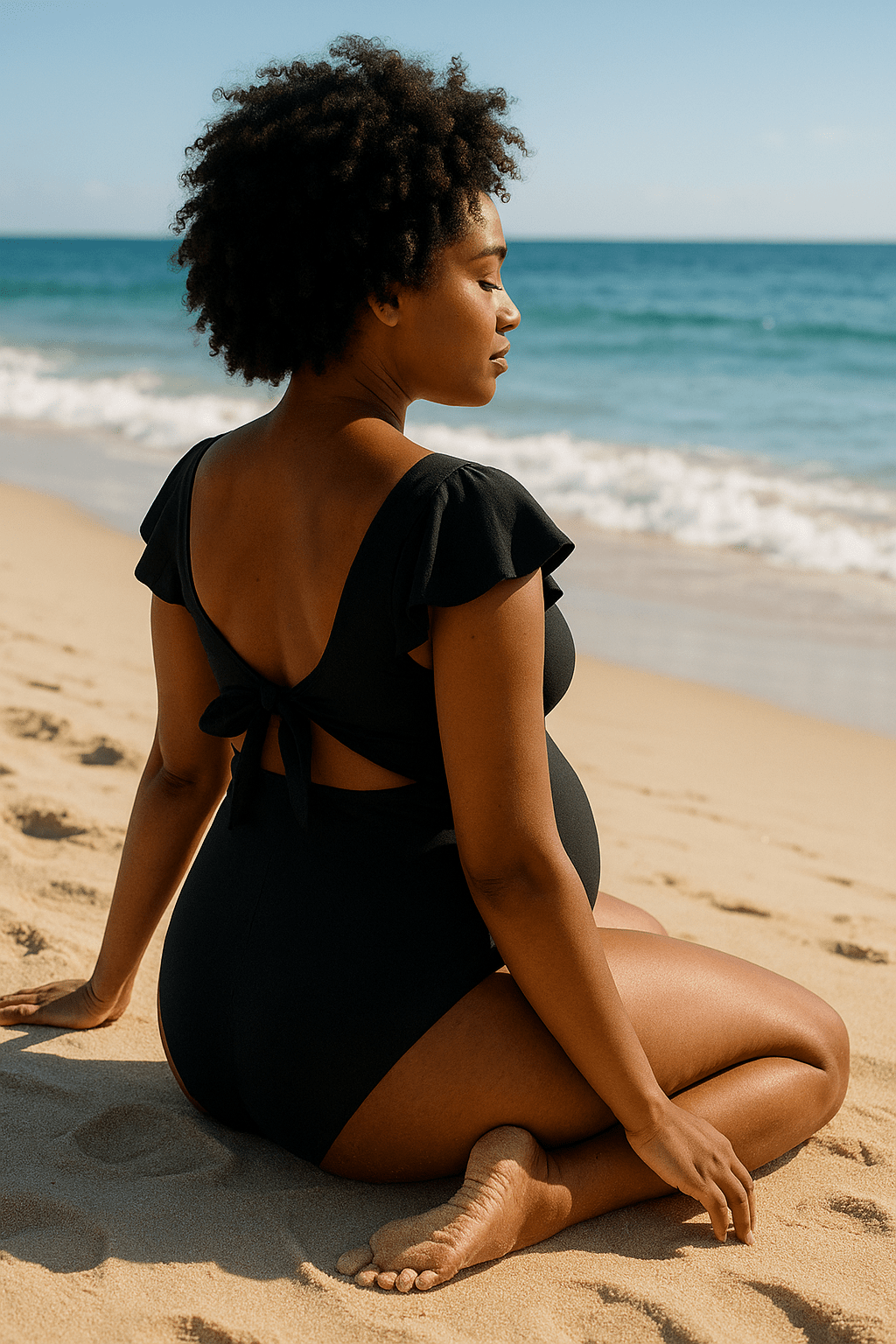 👙Maillot maternité volants JoynCleon – manches volantées, dos noué, soutien ventre - FamilyLK