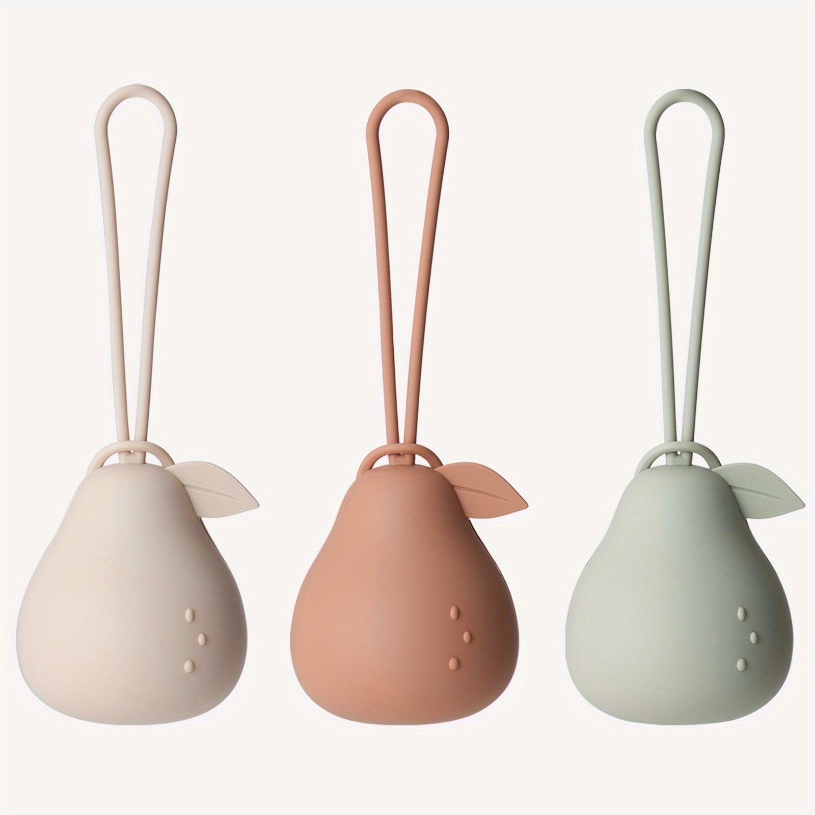 Portettine en silicone 1 pice  Organisateur de voyage en forme de poire avec dessin feuillu rangement scuris pour couteurs cls et petits objets  Accessoires de poussette beige et vert menthe porteaccessoires de voyage  Design en forme de poi