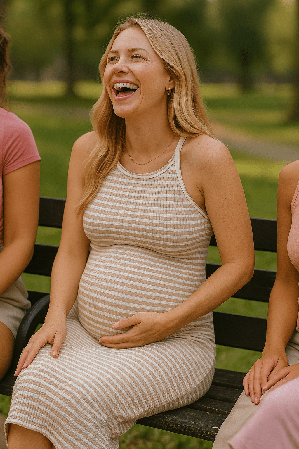 👗 Robe de maternité rayée beige – Confort extensible et chic - FamilyLK