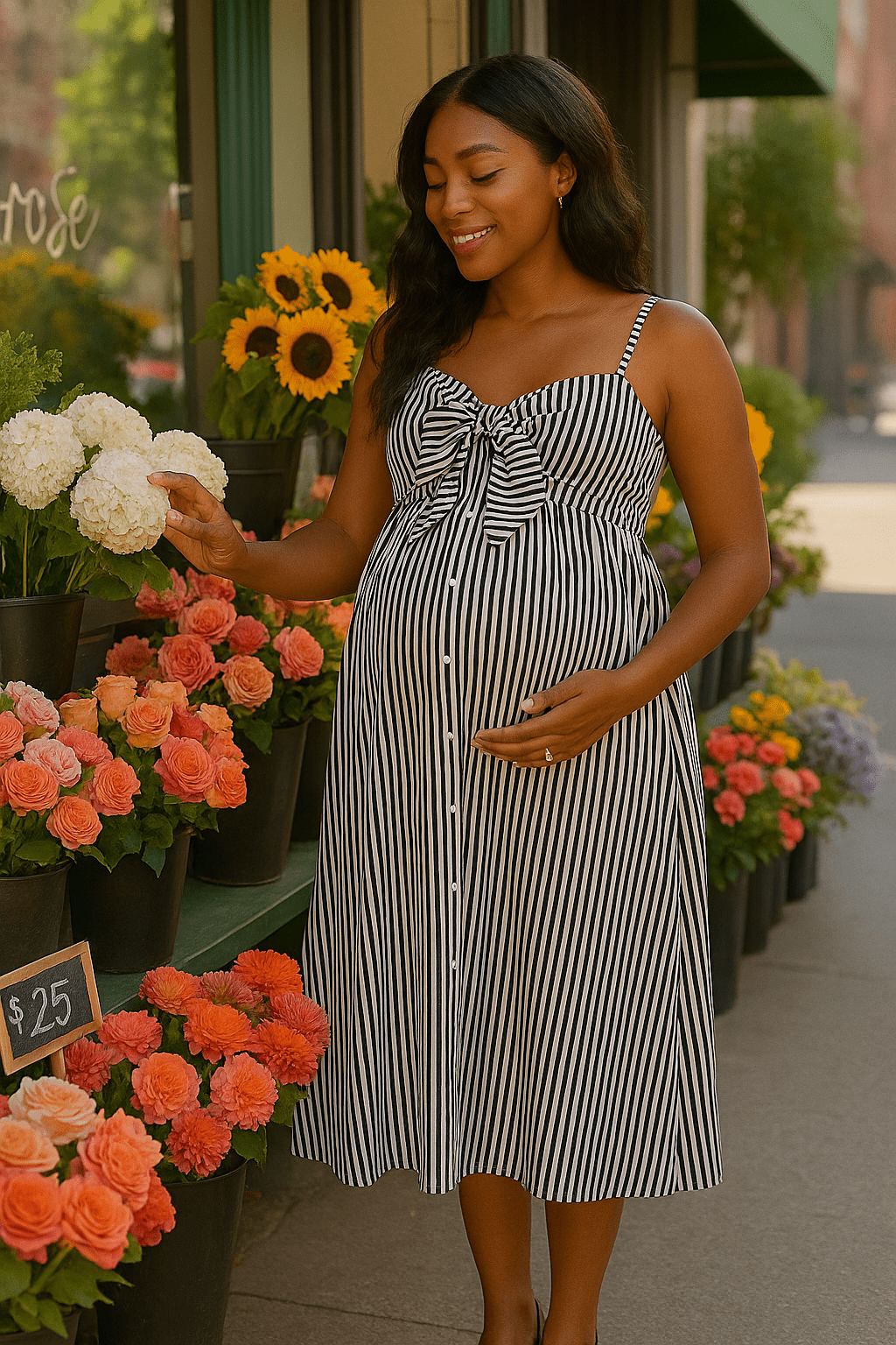 👗Robe de maternité rayée chic 🎀 | Nœud devant – Coupe fluide - FamilyLK